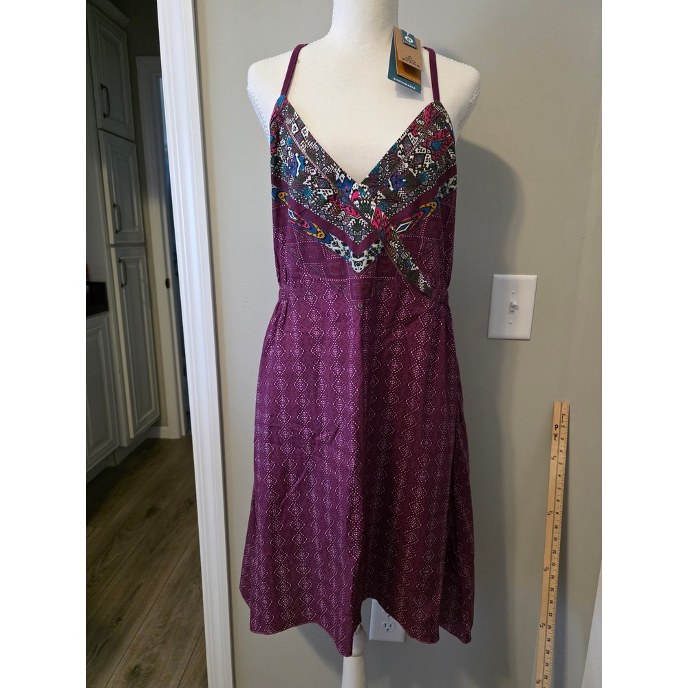 PrAna Quinn Geometric Organic Cotton Beachy Boho Sundress Asymmetric Hem Sz S